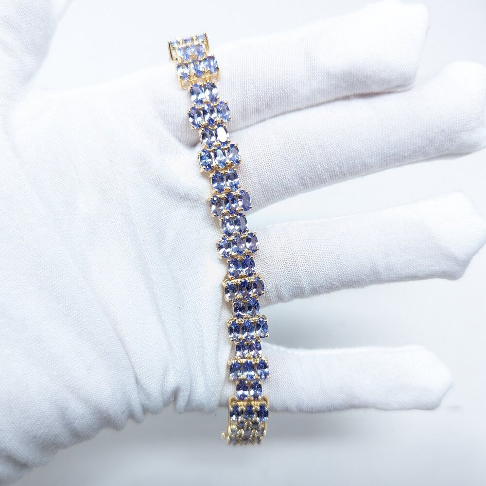 Tanzanite Oval Shaped Tennis Bracelet 18k Over Sterling Silver